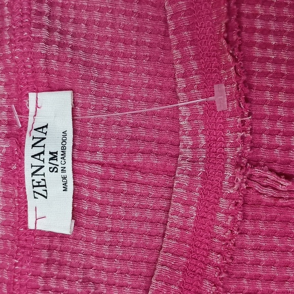 Zenana Hot Pink Mineral Wash Waffle Crew Neck - Picture 4 of 4